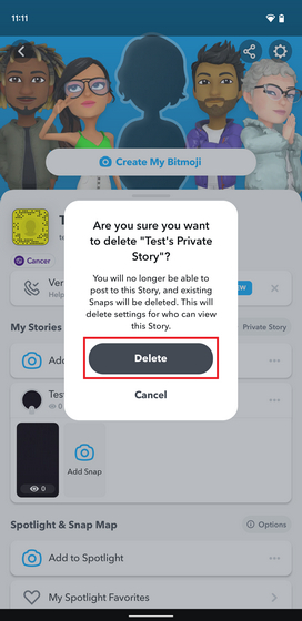 confirm deleting private story section