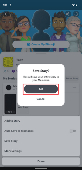 confirm to save story