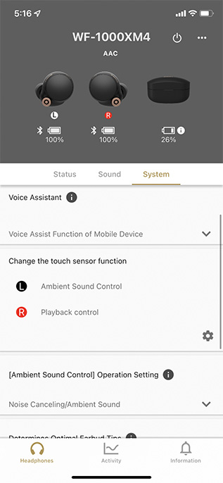 default settings for touch controls