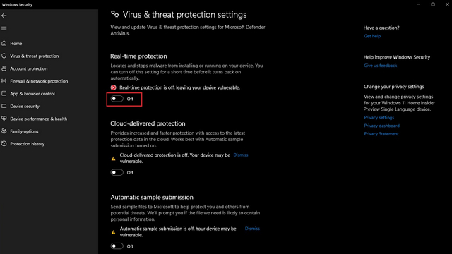 Deshabilite Windows Defender en Windows 11 desde la aplicación Configuración