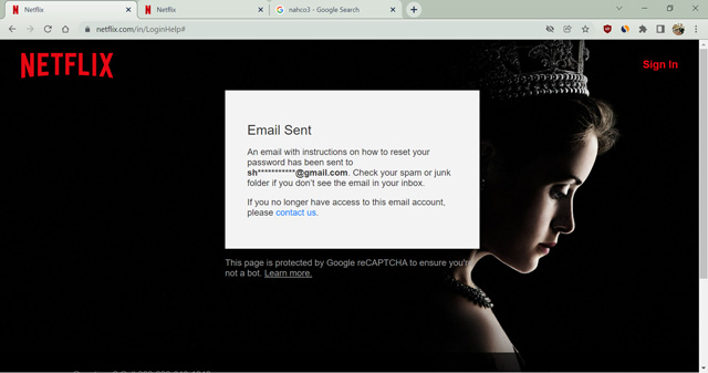 password reset notification on Netflix after adding billing details