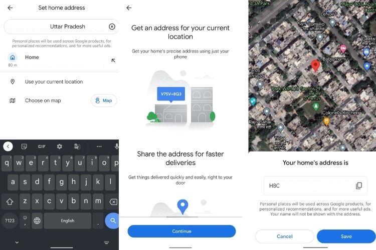 google maps plus codes home address set up