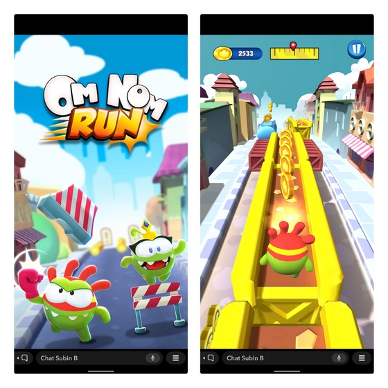 om nom run - أفضل ألعاب Snapchat