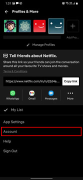open account settings on netflix mobile app