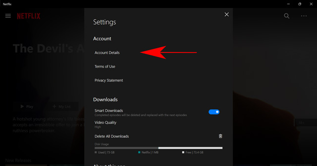 افتح إعدادات الحساب على تطبيق Netflix للكمبيوتر