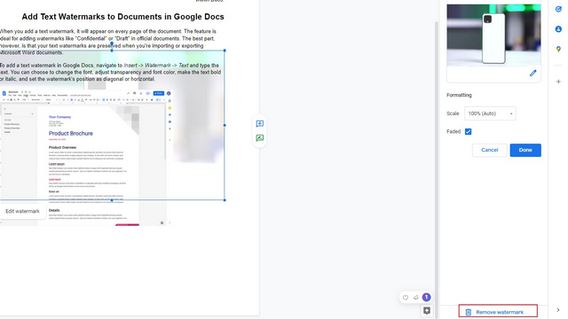 remove watermark google docs