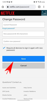 change and save Netflix password on smartphone