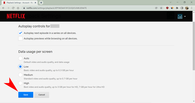 save playback settings on Netflix