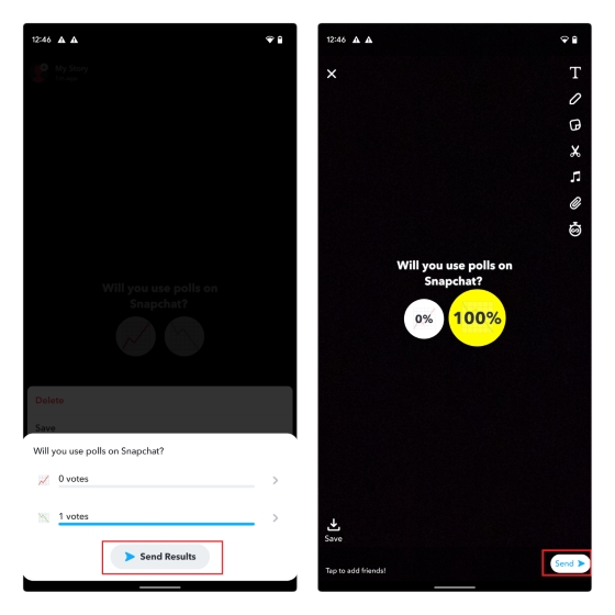 Create and share Poll results to Snapchat story