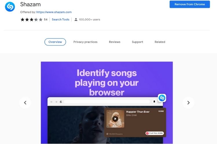 shazam chrome extension