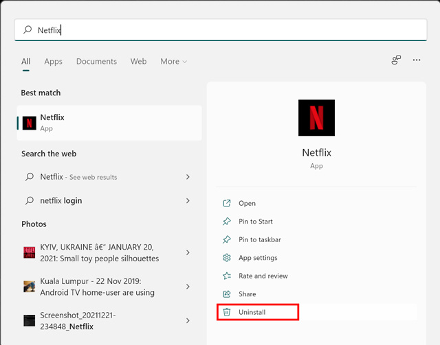 uninstall netflix on windows computer