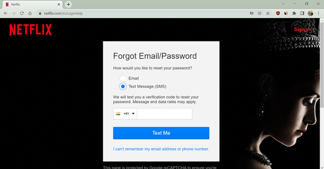 use phone number to reset netflix password