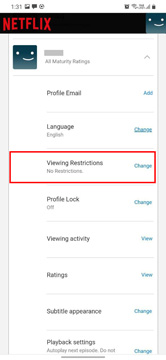 open viewing restrictions in netflix mobile app