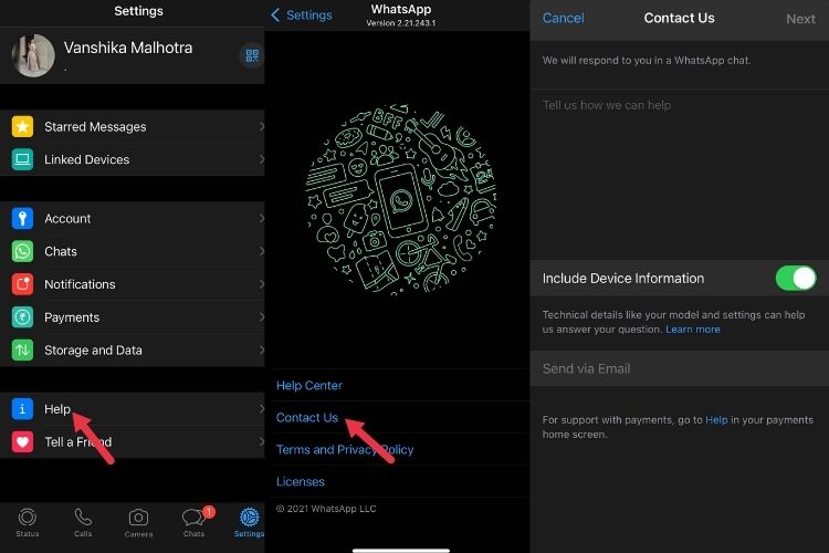 whatsapp in app chat support feature