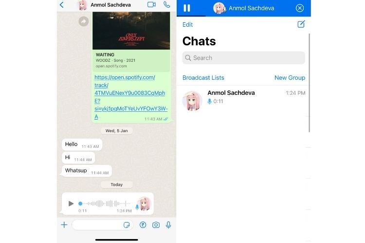 whatsapp testing global voice note player on iOS