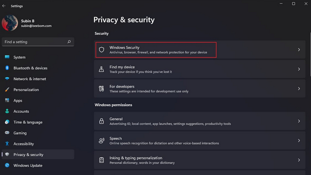 windows security settings