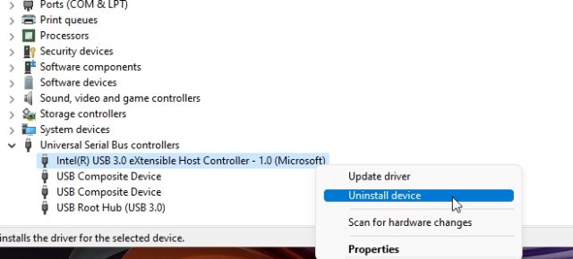 5. Uninstall USB Controllers' Drivers (External Mouse)