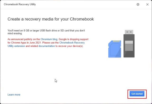 Перенесите Chrome OS Flex на USB-накопитель