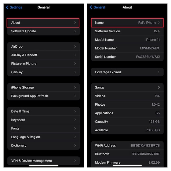 Über den Abschnitt zu den iOS-Einstellungen