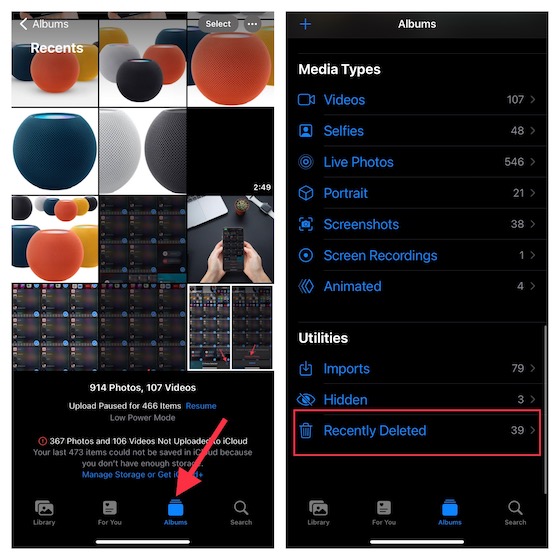 Access Recently Deleted album on iPhone and iPad
