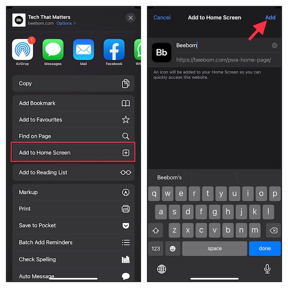 Add a website shortcut on iPhone and iPad