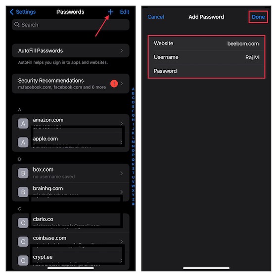 Add new iCloud Keychain entry on iOS