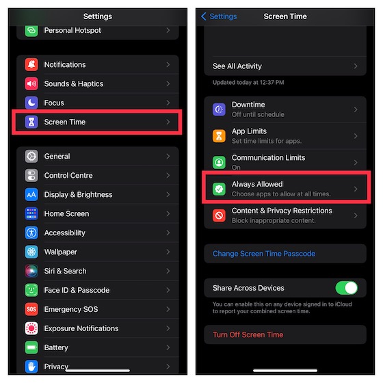 Section Toujours Autorisé Dans Screen Time Ios