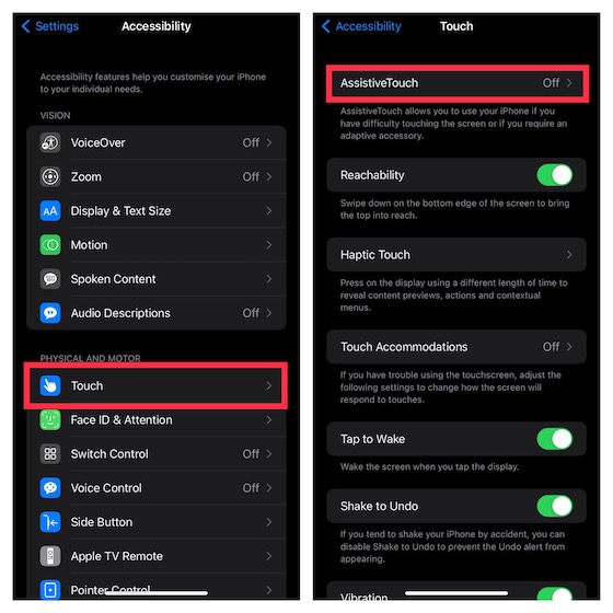 AssistiveTouch Settings on iOS