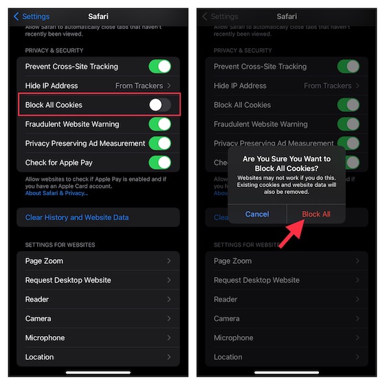 Blockieren Sie Cookies in Safari auf iPhone und iPad