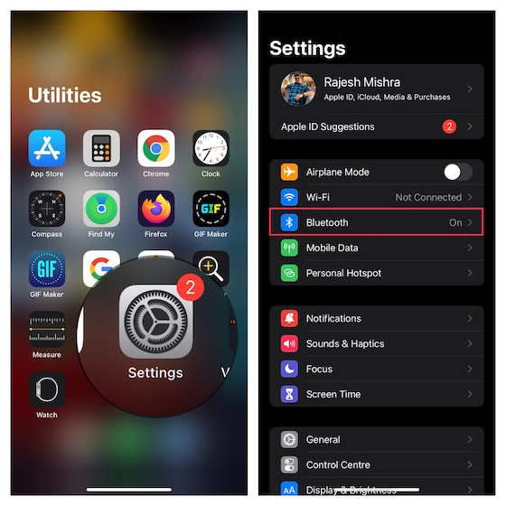Bluetooth settings on iOS