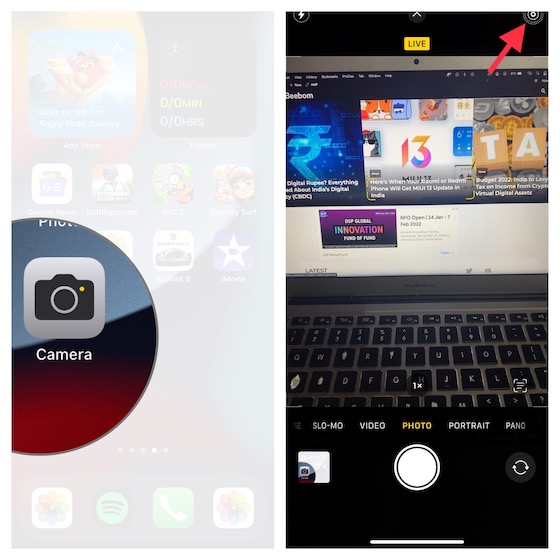 etapas para ativar e clicar em fotos ao vivo no iPhone para convertê-las em GIF.