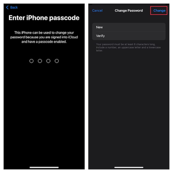 Confirm changes to Apple ID password