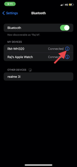 Change the name of a Bluetooth device on iOS