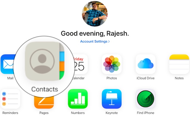Choose Contacts on iCloud.com