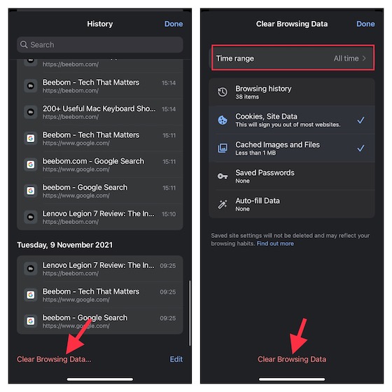 Clear Chrome browsing history on iPhone and iPad