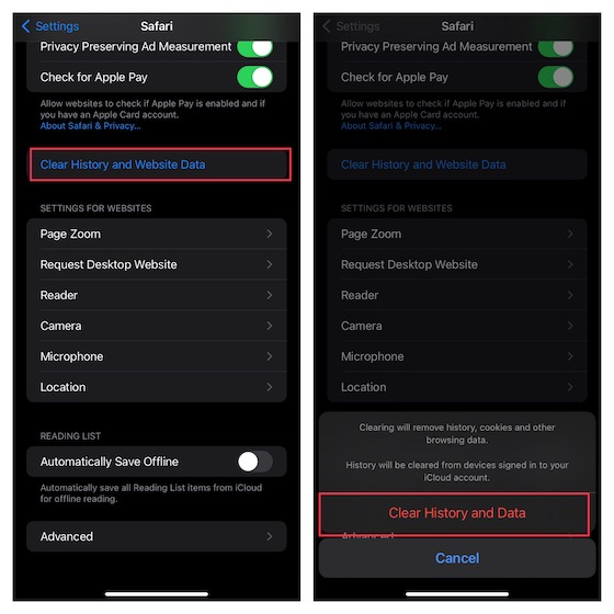 Clear Safari history and website data on iPhone and iPad