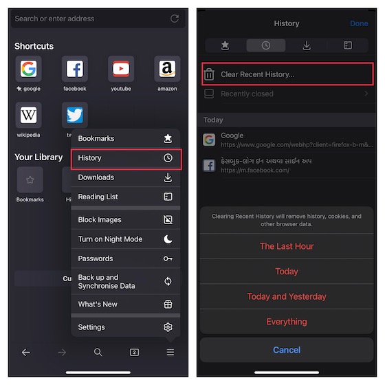 Clear browsing history in Firefox on iPhone and iPad