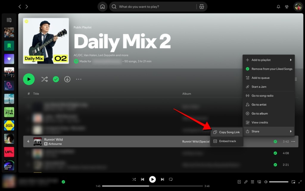 screenshot previewing copying of a song link to create Spotify codes