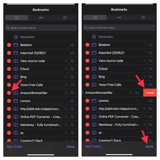 Delete Safari bookmarks on iPhone and iPad