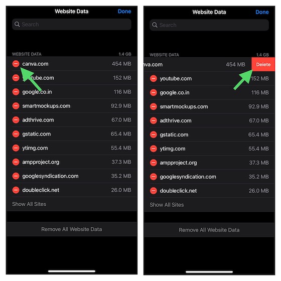 Delete a specific website data in Safari on iPhone and iPad