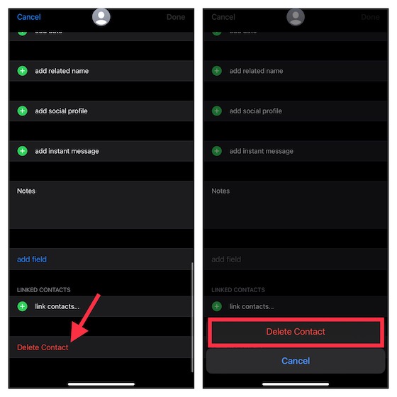 Delete contacts on iPhone and iPad