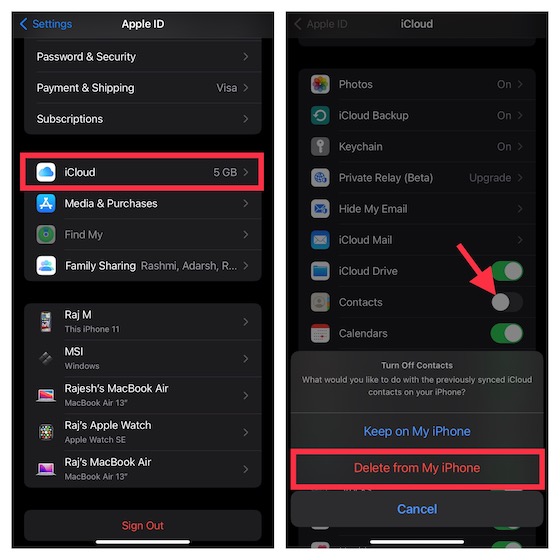 Delete iPhone contacts from iPhone
