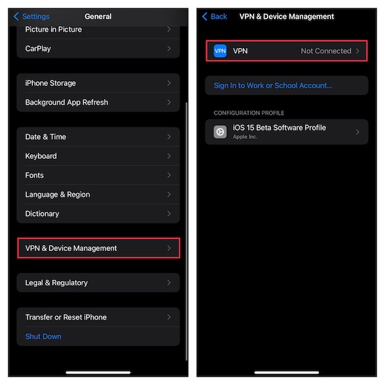 Disable VPN on iPhone