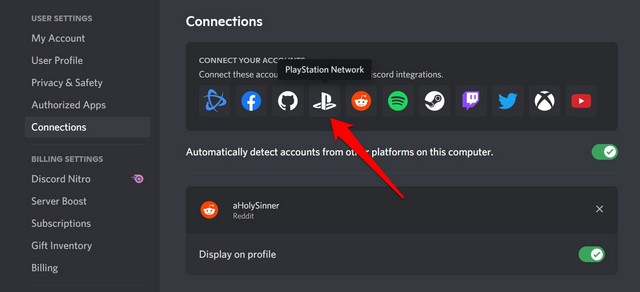 playstation logo under connections in discord