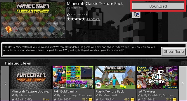 قم بتنزيل حزمة نسيج سوق Minecraft bedrock