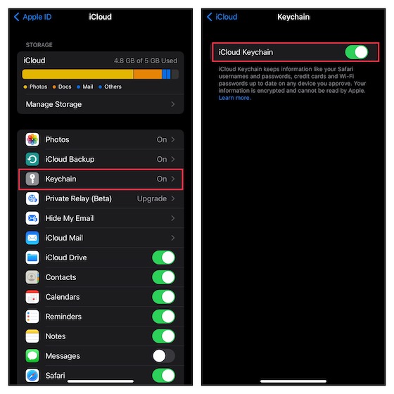 Enable iCloud Keychain on iPhone and iPad