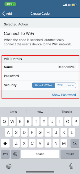 Enter your Wi-Fi details in Visual Codes app on iPhone and ipad