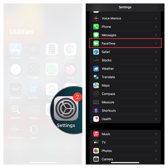 FaceTime settings on iPhone