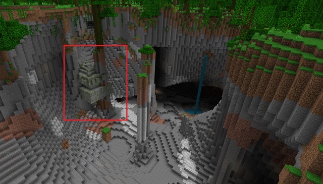 Плаващ храм в джунглата в пещерната дупка - Minecraft 1.18 семена за PS4 и Xbox