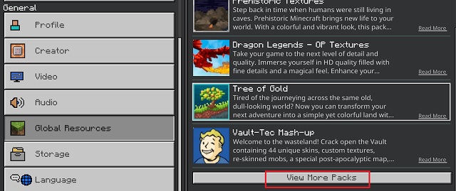Get more texture packs in MC bedrock